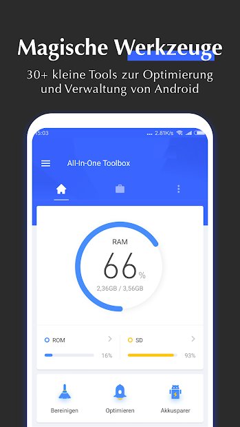 All-In-One Toolbox -Telefonreiniger, App-Sperre