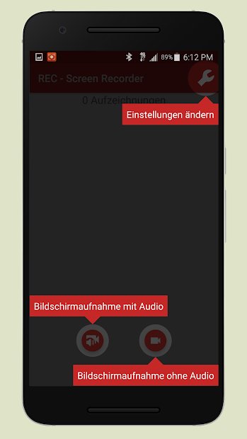 REC - Screen Recorder. UHD, FHD, HD, Audio ein/aus