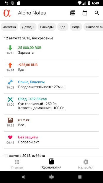 Универсальный Дневник - Тренировки Питание Финансы