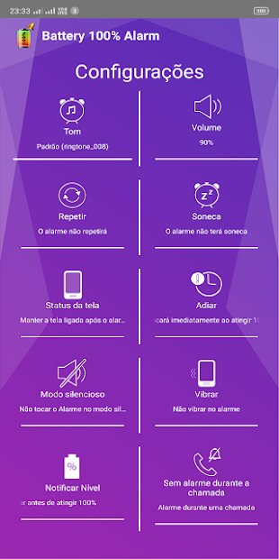 Alarme de Bateria 100%