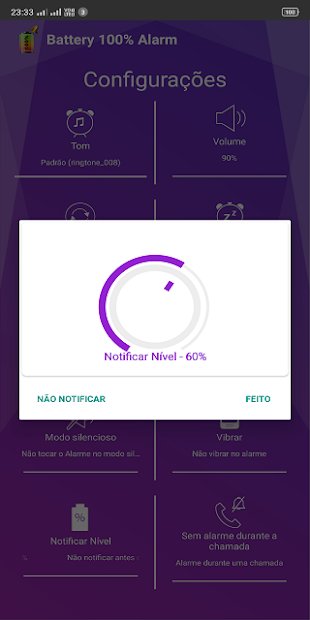 Alarme de Bateria 100%